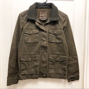 J. Crew Washed and Aged Utility Jacket Full Zipper and Button Front.
